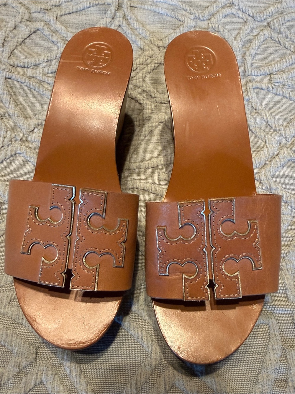 Tory Burch Tan Leather Platform Slide SUPER CUTE - Picture 3 of 4